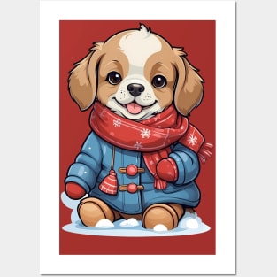 Cute Puppy in Winter Clothes Illustration Posters and Art